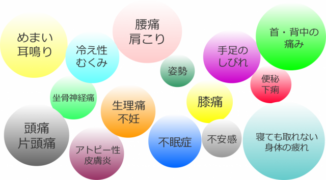 宮田カイロプラクティック整体院での対応症状一例の画像。千葉県柏市で整体院をお探しなら宮田カイロプラクティックにお任せ下さい！