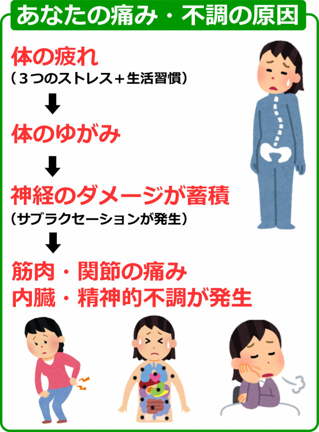 あなたの痛み・不調の原因画像。千葉県柏市で整体院をお探しなら宮田カイロプラクティック！