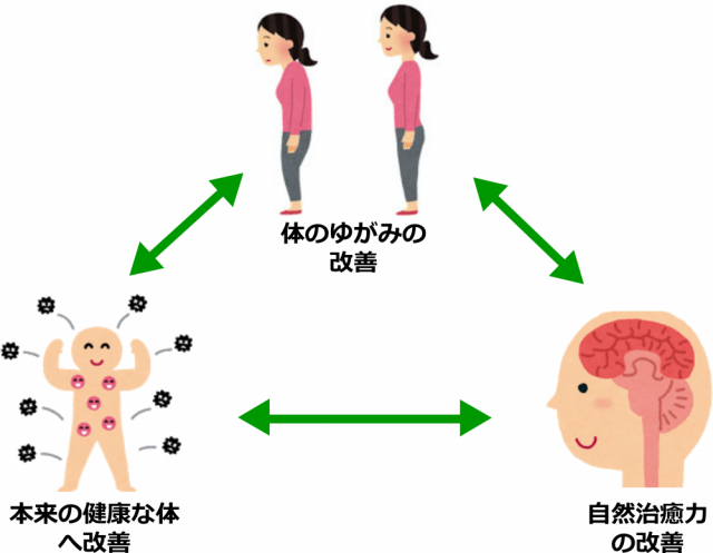 当院で体を改善する３つのポイント図画像。千葉県柏市で整体院をお探しなら宮田カイロプラクティック！